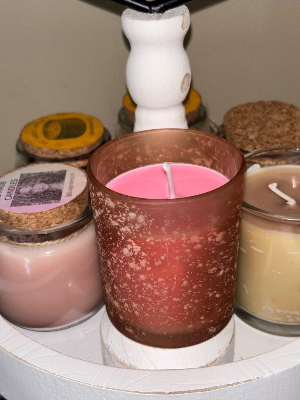 Pink Rose Candle in Frosted Copper Glass Holder